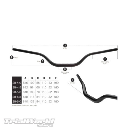 Handlebar for trials motorbike TW parts model in version 28.6 mm