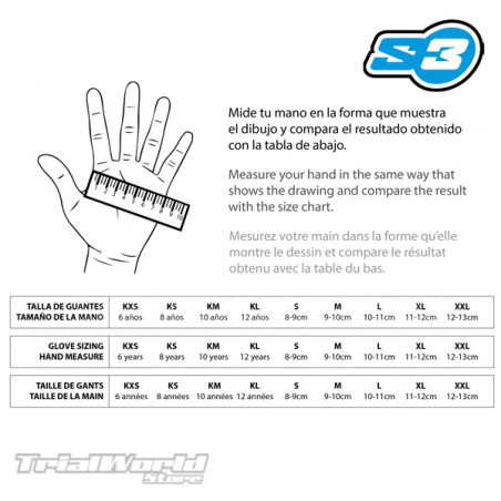 Guia de tallas S3 Parts guantes
